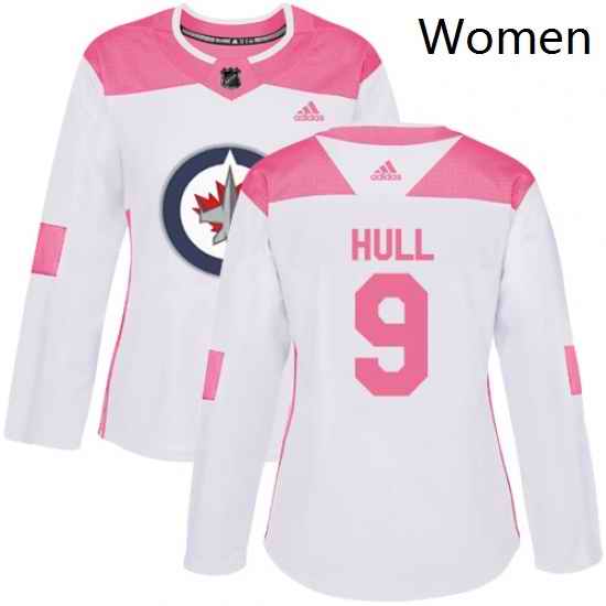 Womens Adidas Winnipeg Jets 9 Bobby Hull Authentic WhitePink Fashion NHL Jersey